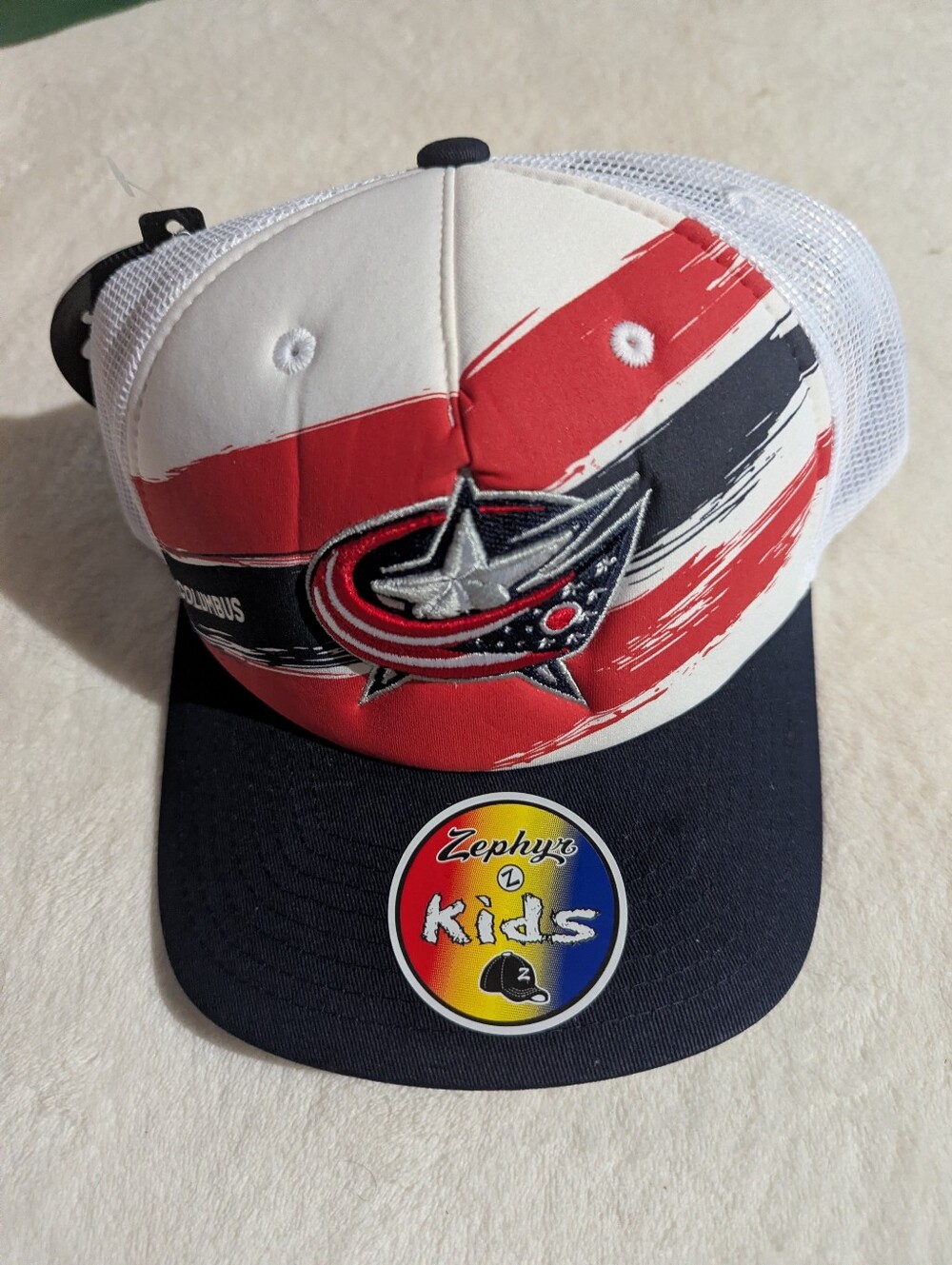 NHL blue Jacket Black and Gray Snapback Hat with Holographic NHL Sticker